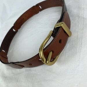 Fossil Brown Leather Links Belt 24 to 28in Brass Buckle Excellent Condition